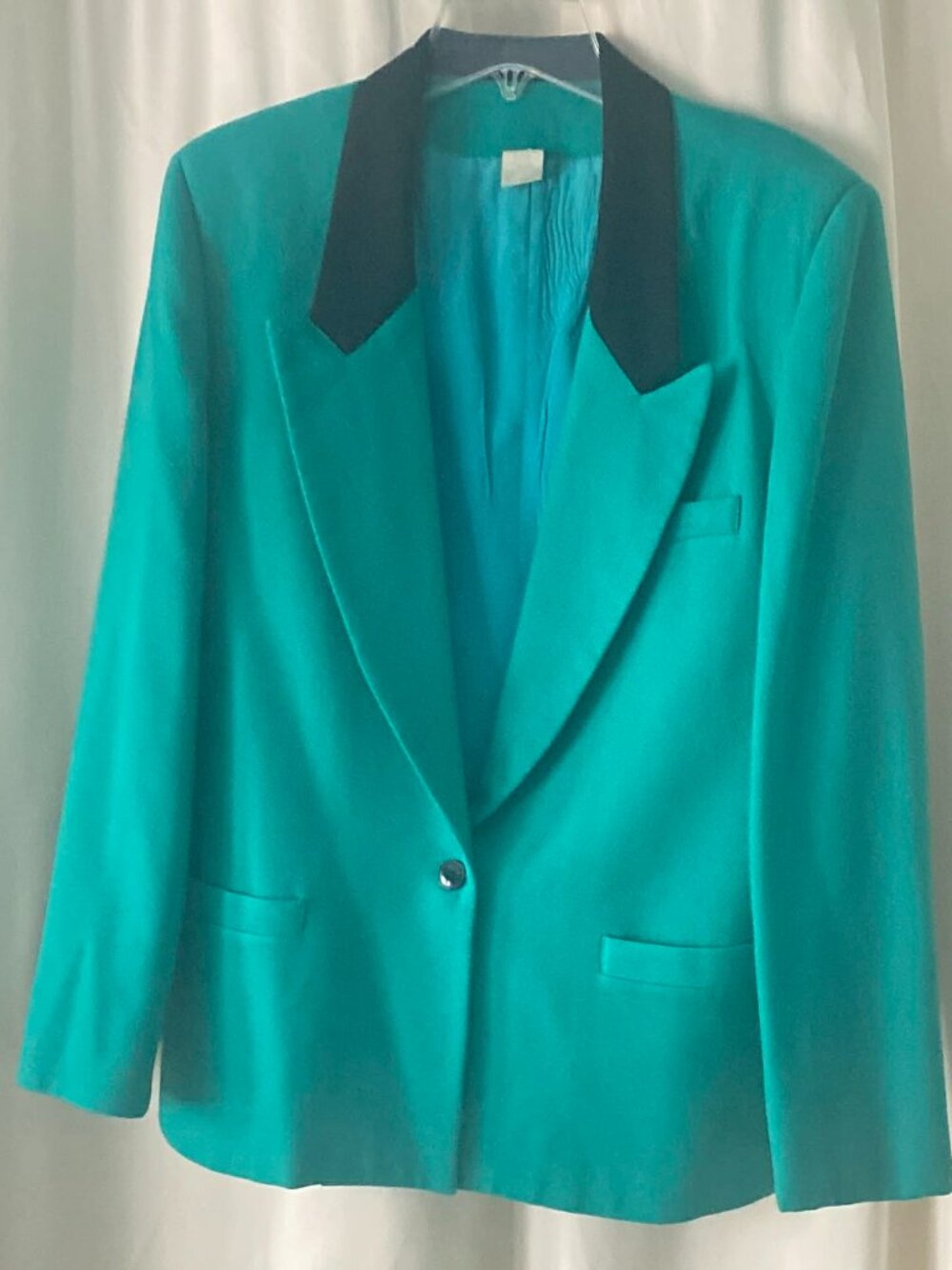 Oleg Cassini Vintage Green Blazer Black Lapel Single Button Jacket M-L